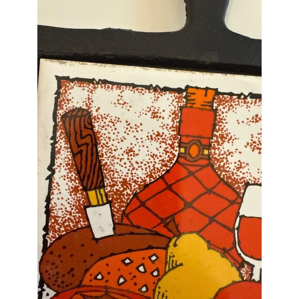 Cherry Cast Iron Tile Trivet 70s Kitchen Food Wine Design Retro 9